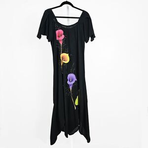 Artsy Asymmetrical Painted Calla Lilies Large/Medium Black dress